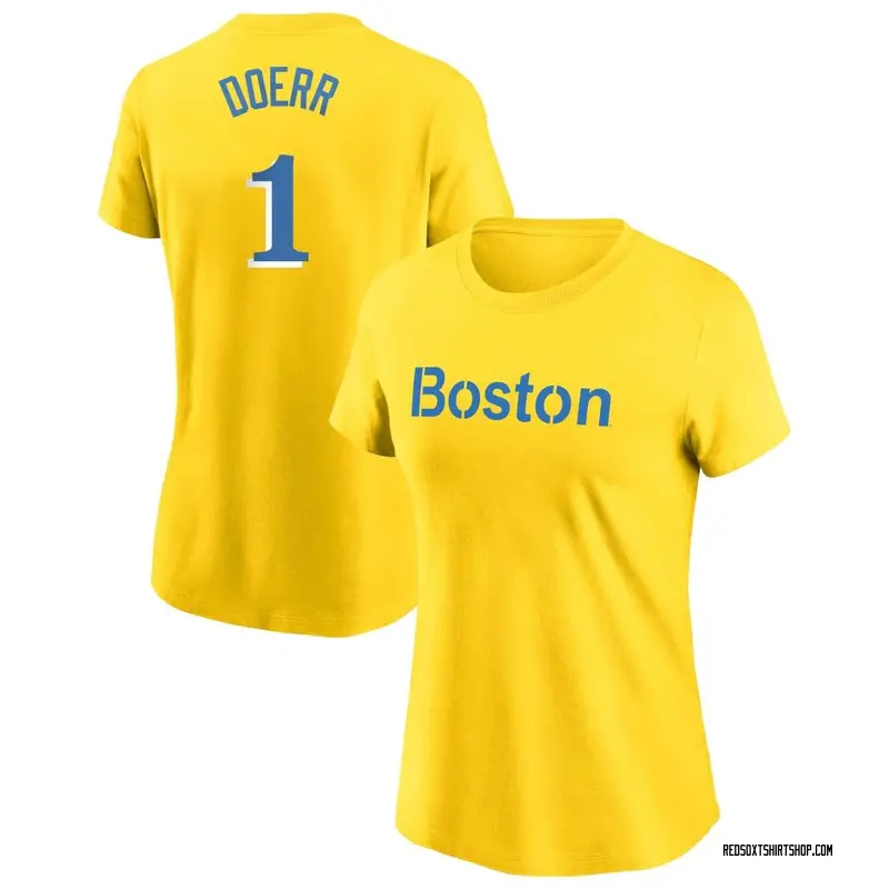 Women's Bobby Doerr Boston Red Sox Gold City Connect Name & Number T-Shirt