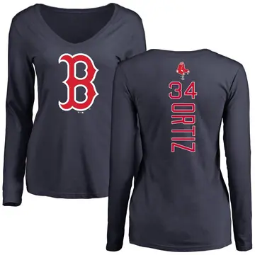Women's David Ortiz Boston Red Sox Backer Slim Fit Long Sleeve T-Shirt - Navy