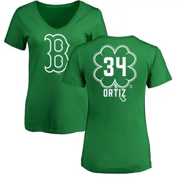 Women's David Ortiz Boston Red Sox Dubliner Name & Number V-Neck T-Shirt - Kelly Green