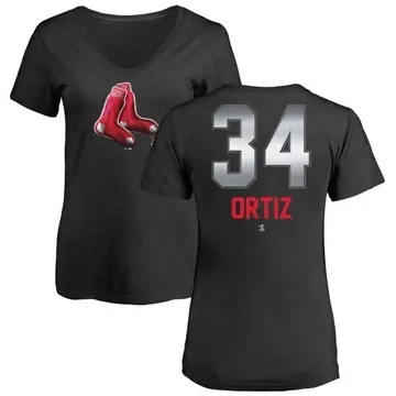 Women's David Ortiz Boston Red Sox Midnight Mascot V-Neck T-Shirt - Black