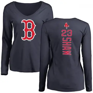 Women's Travis Shaw Boston Red Sox Backer Slim Fit Long Sleeve T-Shirt - Navy