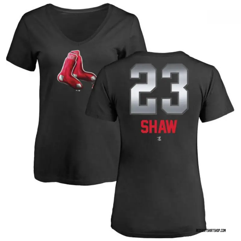 Women's Travis Shaw Boston Red Sox Midnight Mascot V-Neck T-Shirt - Black